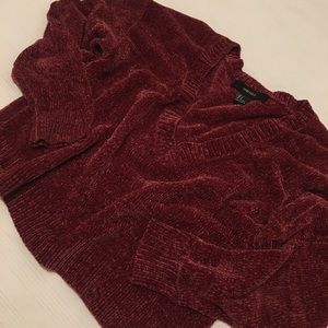 Dark red cropped chenille sweater